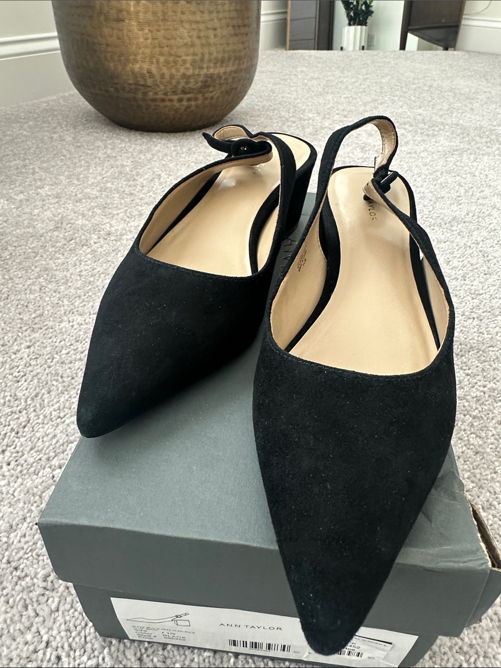 Ann Taylor Black Suede Block Heel Slingback - Never Worn